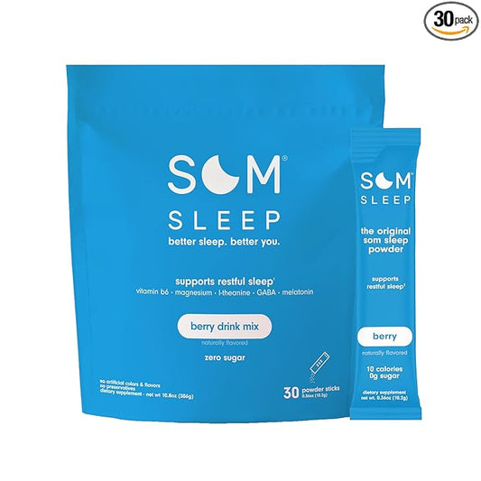 Som Sleep, Calm Sleep Powder Drink 3mg Melatonin, B6, L-Theanine 30-Pack