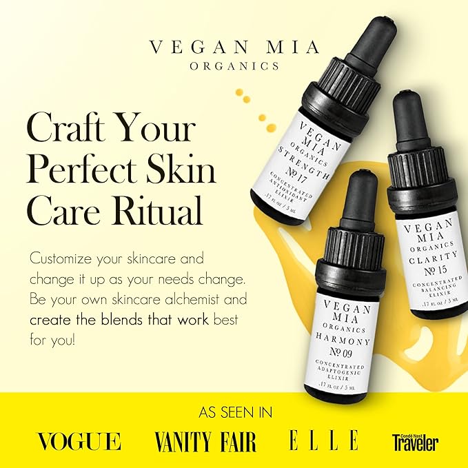 USDA Organic Concentrated Elixirs Mini Discovery Kit Skincare Face Oil: Clarity Brightening & Balancing, Strength Antioxidant & Superfood, & Harmony Adaptogen - Mini Variety Pack of 3