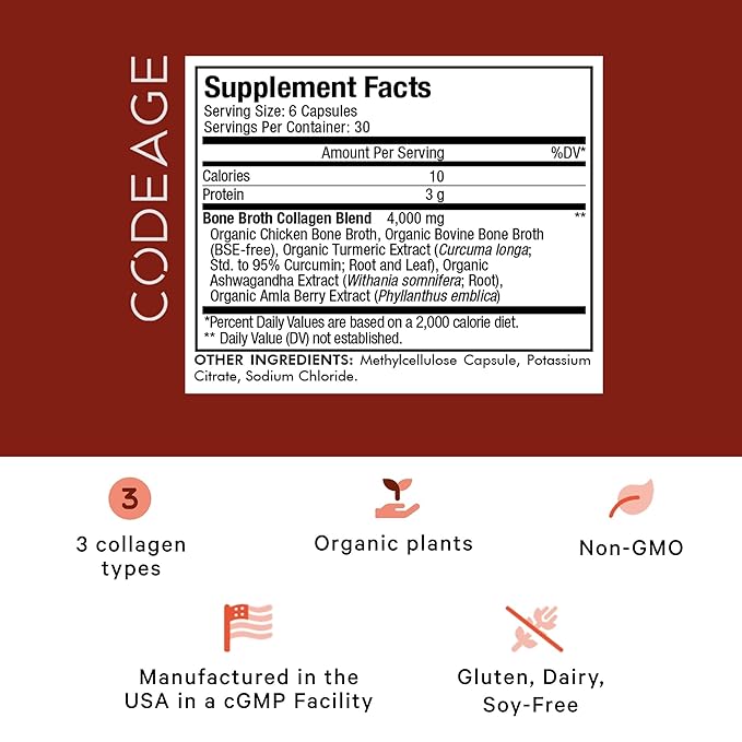 Codeage Organic Bone Broth Collagen Peptides 180 Capsules