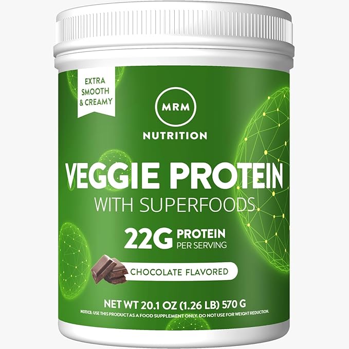 MRM Nutrition Veggie Protein with Superfoods | Vanilla Flavored | 22g Complete Protein | Over 8.8g Essential Amino acids | 13 superfoods | with Omega 3s and Omega6s | Keto Friendly | 30 Servings