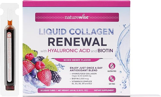 NatureWise Liquid Collagen for Women & 4000mg, Collagen 1 & 3 - 10 Tubes