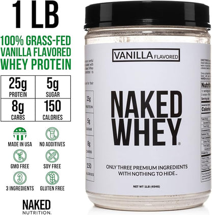 NAKED Vanilla Whey Protein 1Lb, Only 3 Ingredients, 12 Servings