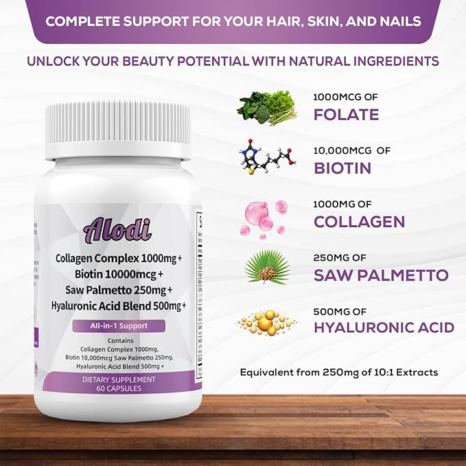 Super Collagen 1000mg, Biotin 10000mcg, Keratin 250mg, Hyaluronic 500mg -