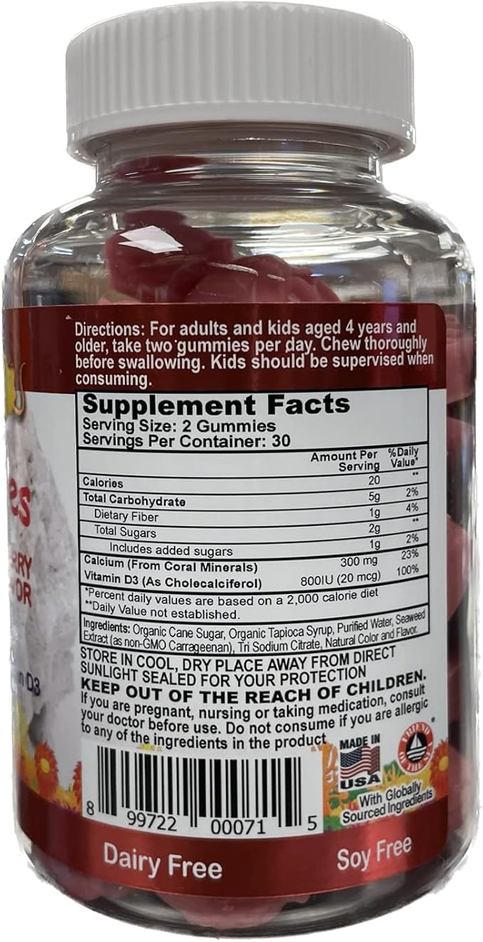 Coral Calcium Vitamin D3 Kids Gummy, 300 mg 800 IU D3-60 Gummies (2 Pack)