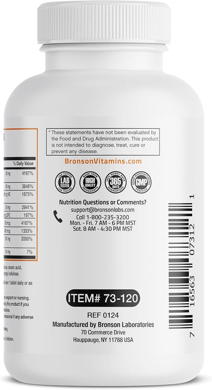 Bronson Super B Vitamin B Complex Sustained Slow Release (Vitamin B1, B2, B3, B6, B9 - Folic Acid, B12) Contains All B Vitamins 120 Tablets