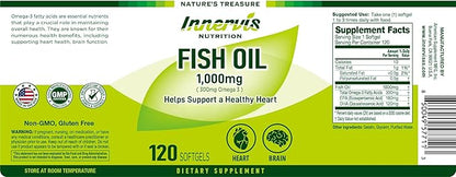 Fish Oil 1000mg Supplement – 120 Softgels Omega-3 Support Heart Brain Eye Health EPA and DHA Non-GMO Gluten Free