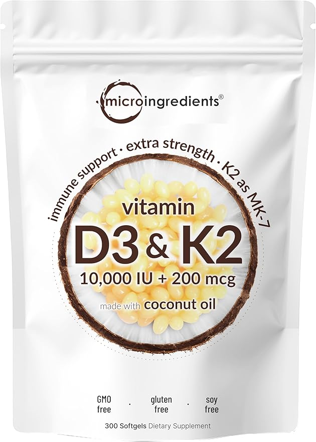 Vitamin D3 10000 iu Plus K2 (MK-7) 200 200 mcg, 300 Virgin 2 in 1 Vitamins