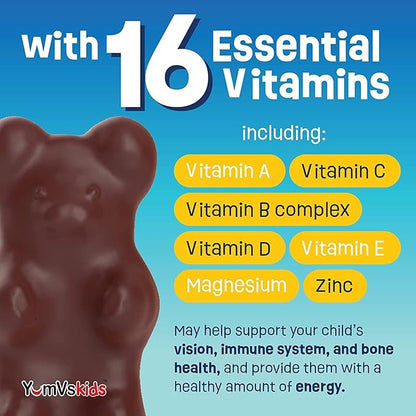 YUM-V'S - Kids Multivitamin Chewable Chocolate Bears - Multivitamin for Kids Supplement - 16 Vitamins & Minerals - Vitamins Including D, Zinc, C, B Complex & More, 60 Count Pack of 2