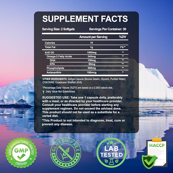 Antarctic Krill Oil 1000mg | Omega-3 | 60 Softgels