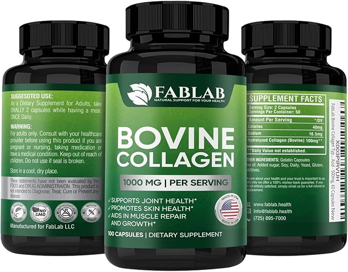 FabLab Bovine Collagen Type I Supplement 100 Capsules