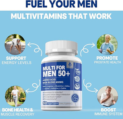 Multivitamin for Men 50 Plus, Mens 23 Essential 6 Aminos 400mg for 60 Cts