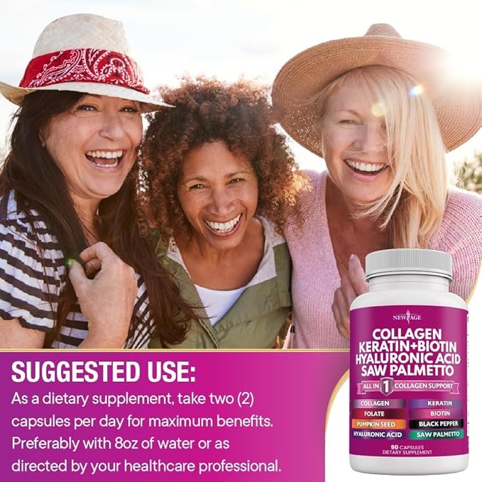 Collagen Pills 1000mg Biotin 10000mcg Keratin 2500mg Hyaluronic 270 Count
