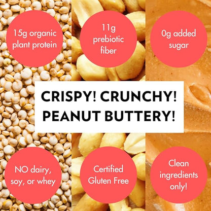Vegan Keto Plant Based Protein & Fiber Bars by B.T.R. - Low Carb & GF | 12 Bars | Free of Sugar Alcohols, Dairy, Soy and Boosted with Powerful Superfoods! (Peanut Butter Crunch Protein+)
