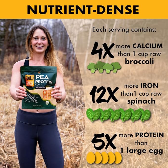 Solo Organic Pea Protein Powder, Low 100% Vegan, (2.7 lbs)