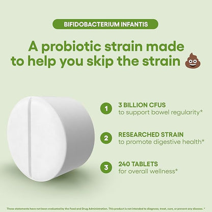 Bifidobacterium Infantis Probiotic Supplement 240 Tablets 3 Billion CFU Probiotics for Men & Women Supports Intestinal Digestive & Gut Health Made in The USA (240, Bifidobacterium Infantis)