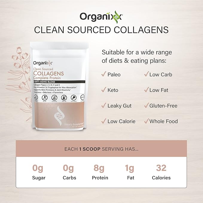 Organixx Clean Sourced Collagen Powder, Hydrolyzed (30 Servings)