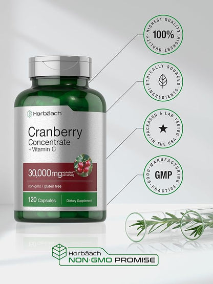 Horbäach Cranberry Concentrate Extract Pills + 30,000mg | 120 Capsules
