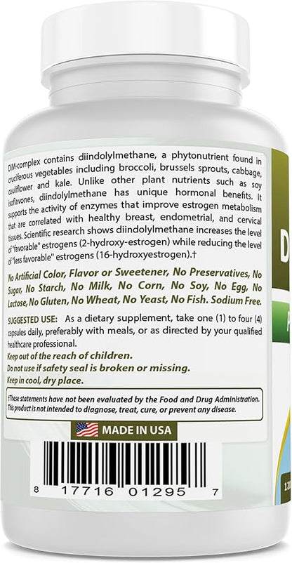 Best Naturals DIM Supplement 100 mg 120 Capsules, DIM for Estrogen Metabolism & Balance, For Menopause, Body Building, PCOS & Hormonal Acne