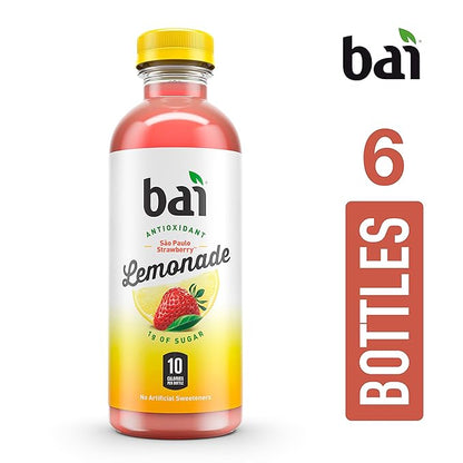 Bai Flavored Water, São Paulo Strawberry Lemonade, Antioxidant Infused Drinks, 18 Fluid Ounce Bottles, 6 Count