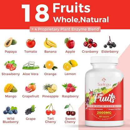 2000 MG Fruits and Vegetables Supplements, Natural Balance Over 35+ Fruits and Vegetables, 100% Whole Food Superfoods Fruit and Veggies Supplement, Energy Balance, Sugar-Free, Vegan, 240 Tablets