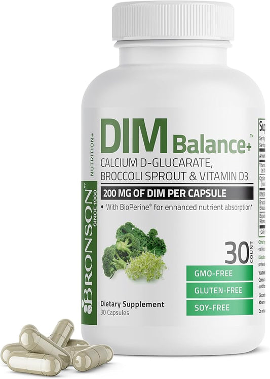 Bronson DIM Balance+ Calcium D-Glucarate, Broccoli D3 200 200 MG 30 Vegetarian