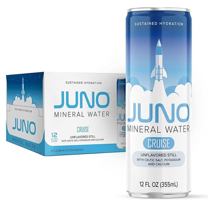 JUNO Cruise Unflavored Still Mineral Water with Celtic Salt, Potassium, and Calcium, Premium Hydration Drink 12 Pack