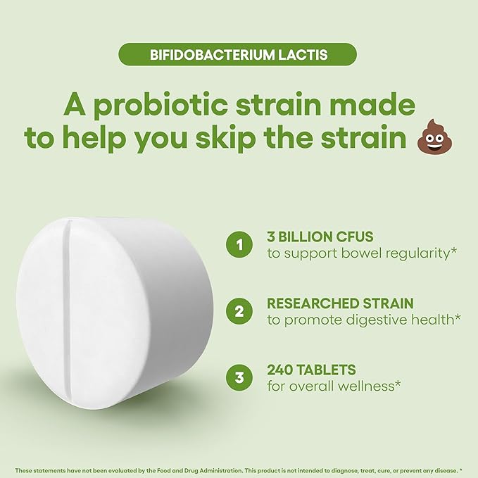 Bifidobacterium Lactis Probiotic Supplement 240 Tablets 3 Billion CFU Probiotics for Men & Women Supports Intestinal Digestive & Gut Health Made in The USA (240, Bifidobacterium Lactis)