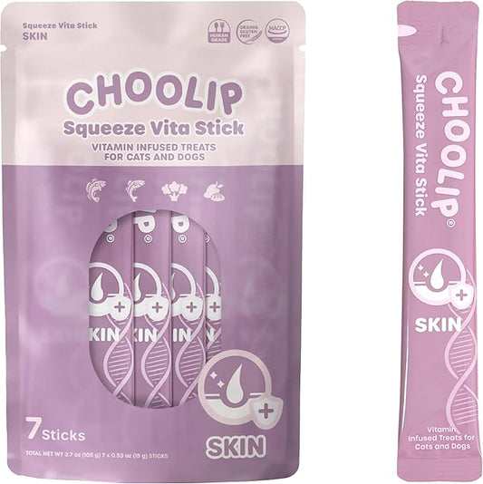 Squeeze Vita Stick Lickable Treats for Dogs & Cats. 7 Skin & Coat Support Sticks with Essential multivitamins. Soft and Tasty Paste for All Life Stages, Supporting Skin & Coat Health