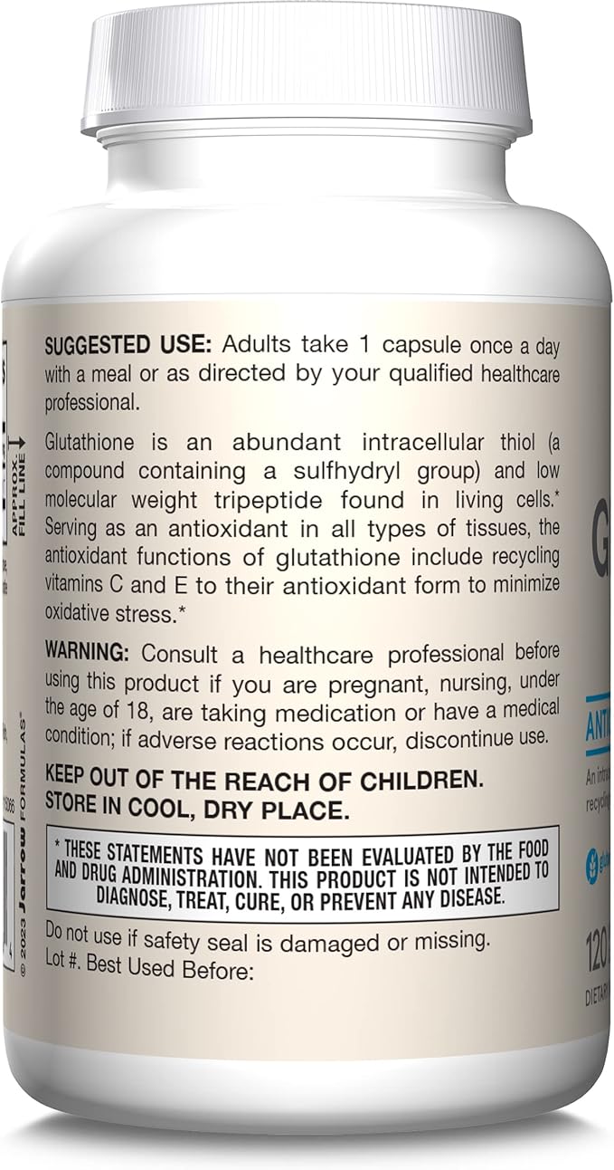 Jarrow Formulas Glutathione Reduced 500 mg- 120 Veggie 12 Packs