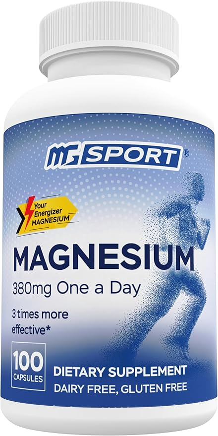 Magnesium Supplement Complex MGSPORT - High Absorption Supplement with Vitamins B6, D, E - Relieves Leg Cramps & Muscle Support - 100 Servings