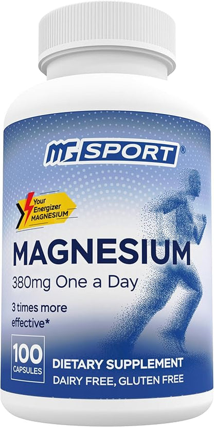 Magnesium Supplement Complex MGSPORT - High Absorption Supplement with Vitamins B6, D, E - Relieves Leg Cramps & Muscle Support - 100 Servings