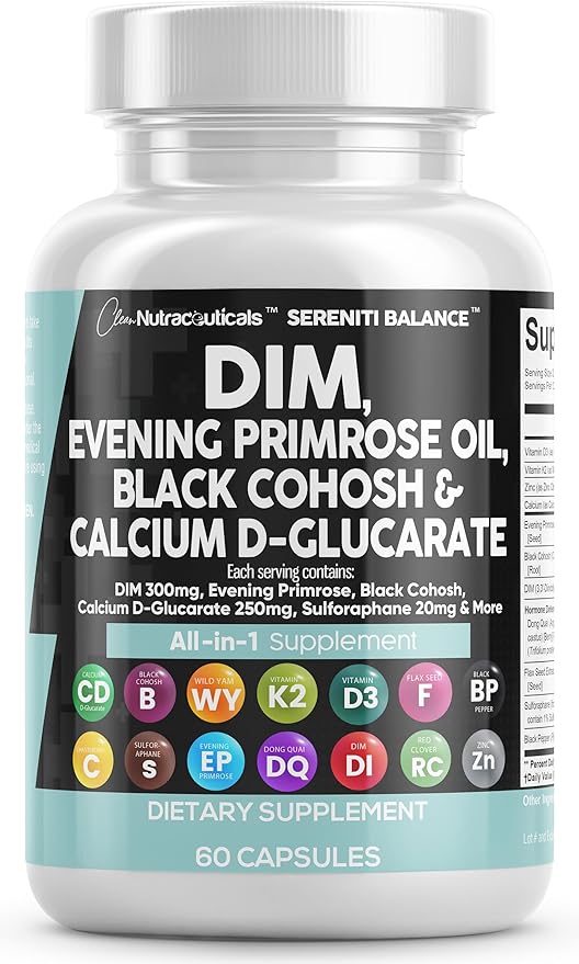 Clean Nutraceuticals DIM 300mg Evening Primrose 3000mg Black 3000mg Calcium 250mg Sulforaphane 60 Caps