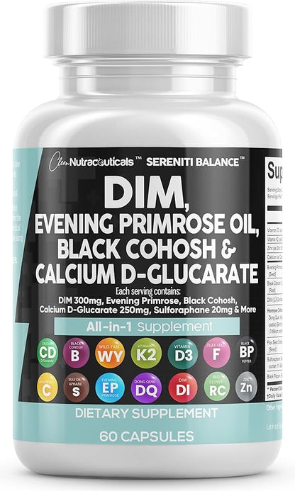 Clean Nutraceuticals DIM 300mg Evening Primrose 3000mg Black 3000mg Calcium 250mg Sulforaphane 60 Caps