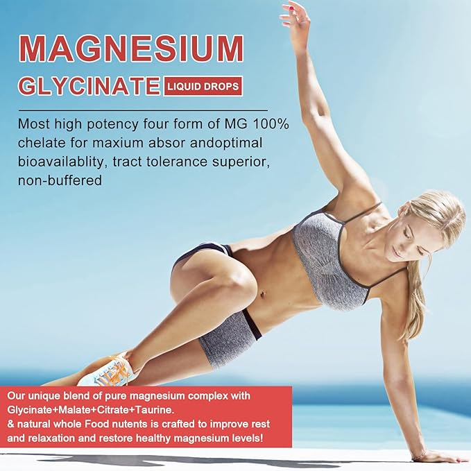 Magnesium Glycinate Liquid Drop - Triple Absorption Supplement to Support Nerves, Night, Heart, Muscles * -Sugar-Free with Potassium, L-Theanine, Sea Moss Vitamin B,C,D3, K2-1Pack