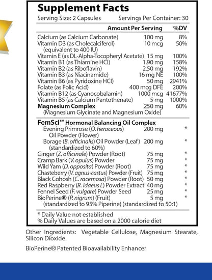 PMS Support - All Natural Hormonal Balance - Cycle Regulator, Mood and Energy Enhancer, Skin Support - Evening Primrose Oil, Calcium, Bioperine - 60 Capsules