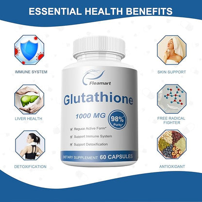 Glutathione Supplement 98%+ Highly Purified and Bioavailable 1000mg Immune 60 Capsules
