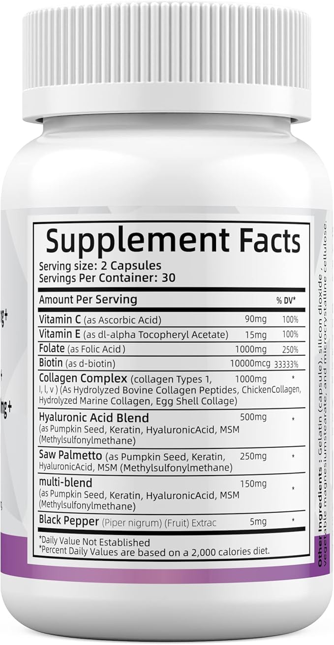 Super Collagen 1000mg, Biotin 10000mcg, Keratin 250mg, Hyaluronic 500mg -