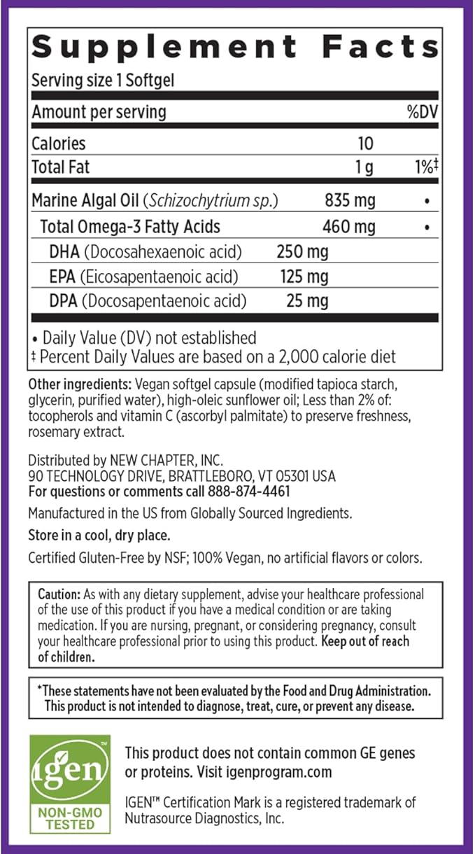 New Chapter Vegan DHA, EPA, and Omega-3 Complex- 30 Vegan