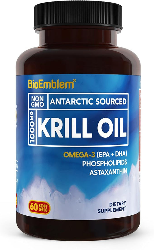 BioEmblem Antarctic Krill Oil Supplement 1000mg | Omega-3 Oil 60-Count Non-GMO