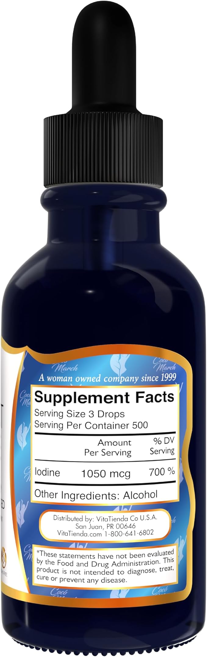 Coco March Nascent Iodine-Magnetized Iodine High Concentration, Thyroid & Metabolism Support, Gluten Free, Keto Friendly, Dairy Free, Soy Free, GMO Free, 1050 mcg Per Serving, 1 fl oz -500 Servings