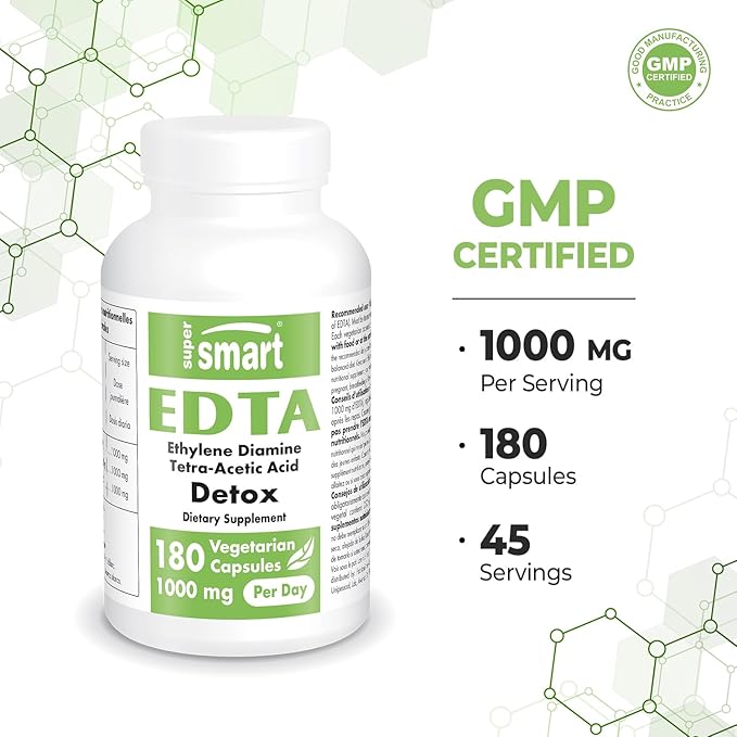 Supersmart - EDTA 1000mg per Day - Calcium Disodium EDTA Supplement | Non-GMO & Gluten Free - 180 Vegetarian Capsules