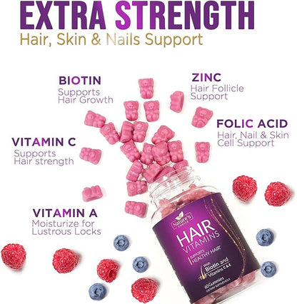 Hair Vitamins Gummies with Biotin 5000 60 Gummy