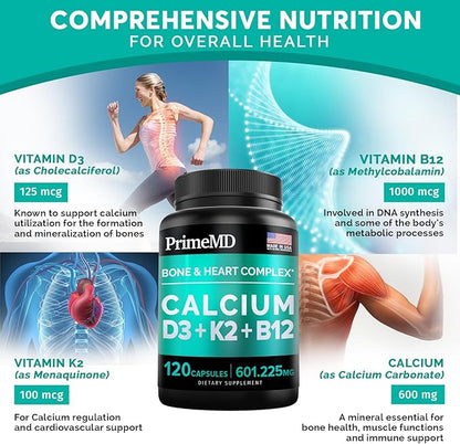PrimeMD 4-in-1 Calcium Supplement for Women 600mg with D3 K2 K2 5000IU 5000IU Supplement (240 Count)