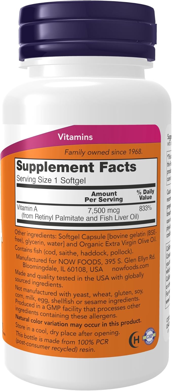NOW Supplements, Vitamin A (Fish Liver 25,000 IU, 250 Softgels