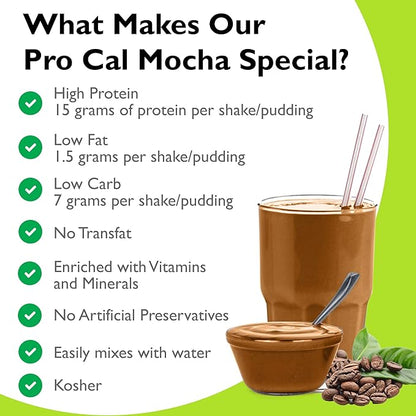 Pro-Cal Pudding/Shake Mix, Low Calorie Protein 15g Protein, 7 Packets