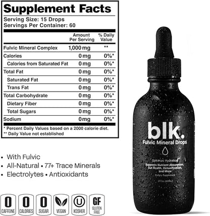 blk. PH 8+ Natural Mineral Alkaline Water Drops Electrolyte Infused with Fulvic and Amino Acids, Zero Sugar, 2oz., 2-Pack