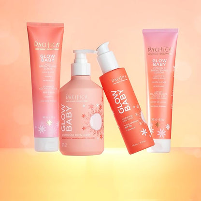 Pacifica Beauty Glow Baby Vitamin C Brightening Body Lotion and AHA Brightening Body Scrub Set, Bath and Body, Vitamin E, Kakadu, Moisturizing, Exfoliating, Hydrating, Vegan, 5 fl oz Each (Set of 2)