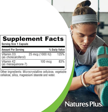 Nature's Plus - Vitamin D3 1000 IU/Vitamin K2 100 mcg, 90 vegetarian capsules