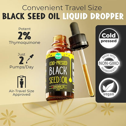 Maju Superfoods Black Seed Oil - 3 Times TQ, Cold-Pressed, Travel Size, 100% Turkish Black Cumin Seed Oil, Liquid Pure Blackseed Oil, Glass Bottle, 2 Oz