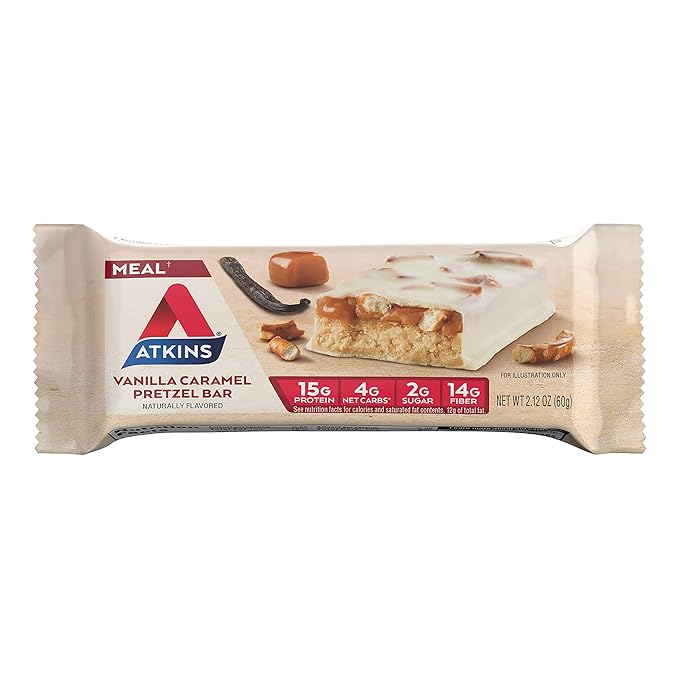 Atkins Vanilla Caramel Pretzel and Double 15g Protein, 2g and 1g Sugar, 5 Count